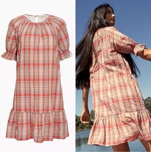 MADEWELL Plaid Ruffle Sleeves Mini Dress